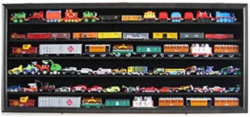 Train Display Case HO N Z Cars 1/64 Model Toy Matchbox Black Solid Wood Cabinet gallery