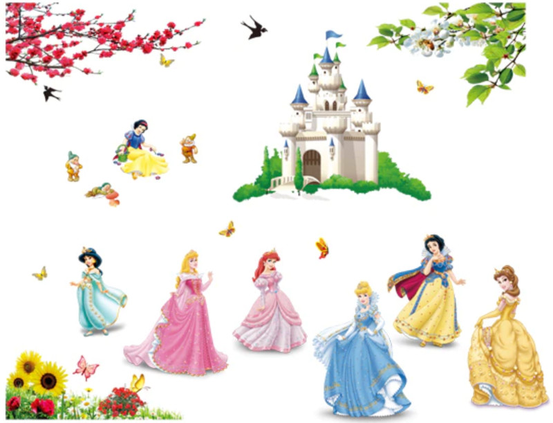 Disney Princesses with butterflies birds and castle Wall Decal gallery