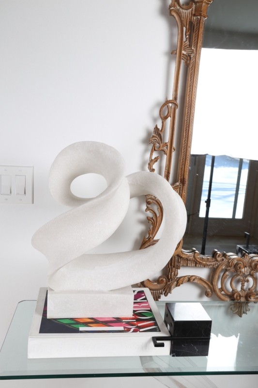 White Polystone Twisted Modern Abstract Sculpture Elevated Base 19 Inch Decor gallery