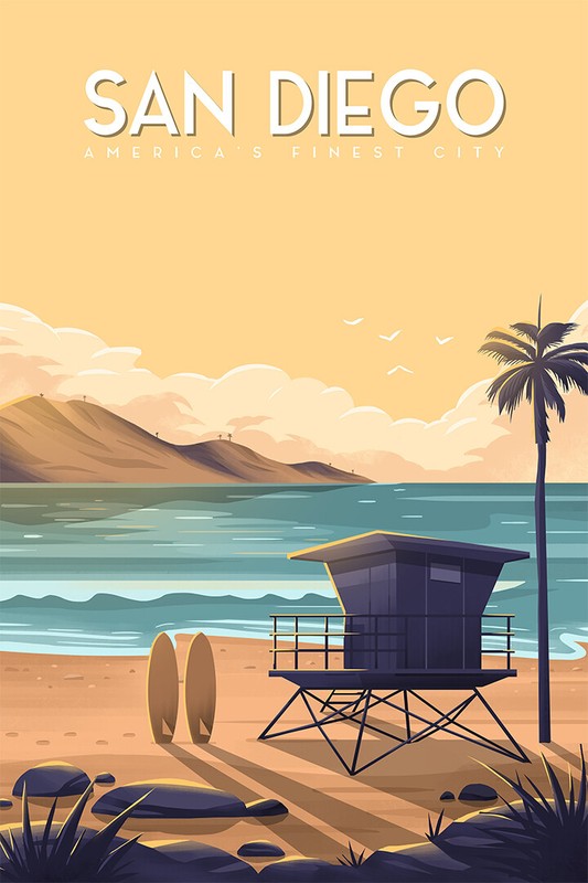 San Diego Beautfil Beach Vintage Wall Art Home Decor – POSTER 20×30