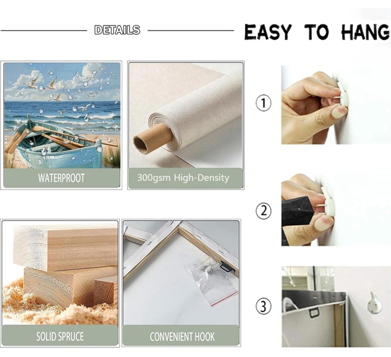 2Pcs Coastal Canvas Wall Art Beach Boat Prints Ocean Seascape Decor 12x16in gallery