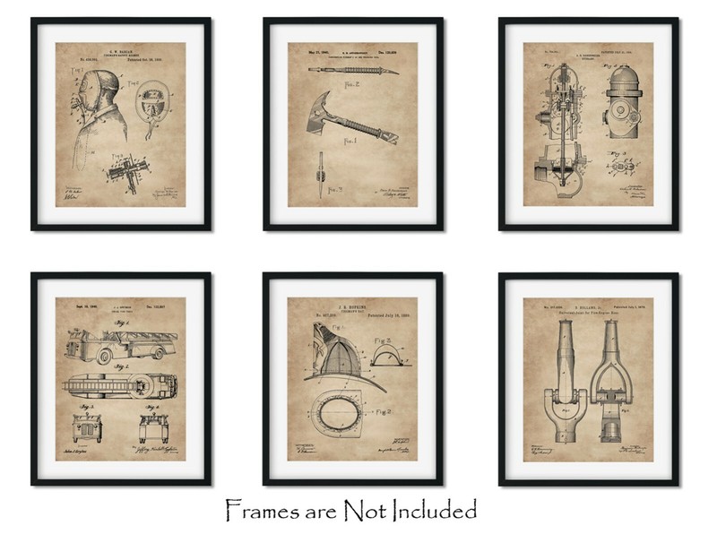 6 Firefighter Patent Art Prints 8″x10″ Gift Idea for Firemen First Responder