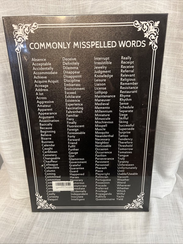 Common Misspelled Words Reference Chart Poster 12x18