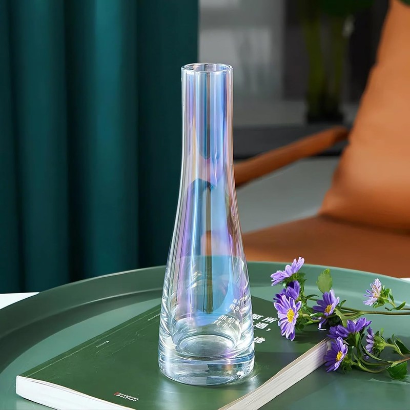 8.3” Single Flower Vase, Small Glass Bud Vase Clear Single Stem Rose Vase