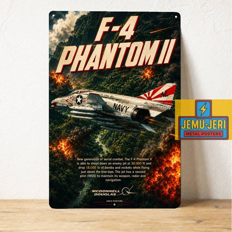 F-4 Phantom II Navy Vietnam War Fighter Jet Metal Poster Tin Sign 20x30cm