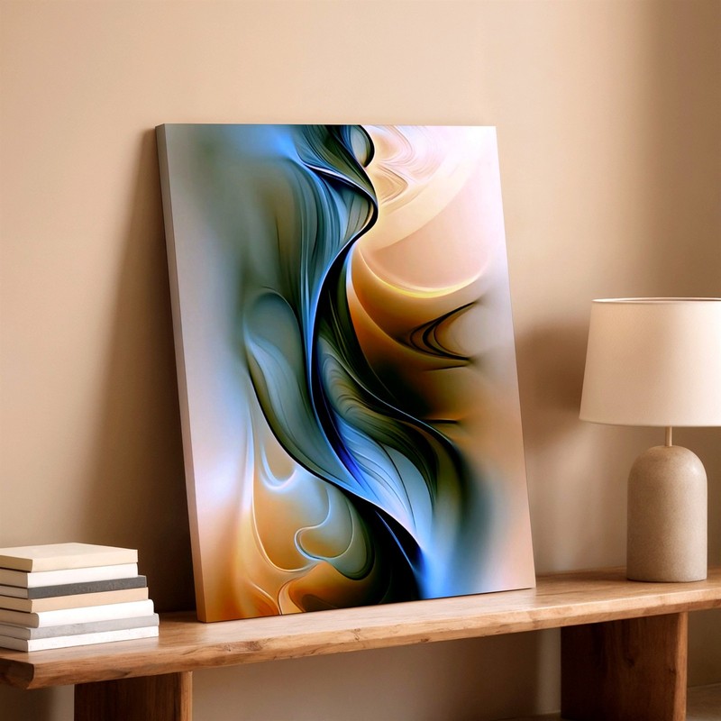 Wall Art Abstract Fluid Swirl Canvas Print Blue Gold Modern Vertical Home Decor gallery