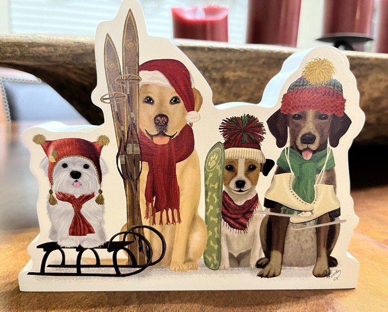 Winter Puppy Dogs Sign Dogs Sledding Skiing Snowboarding Wood Tabletop Sign New