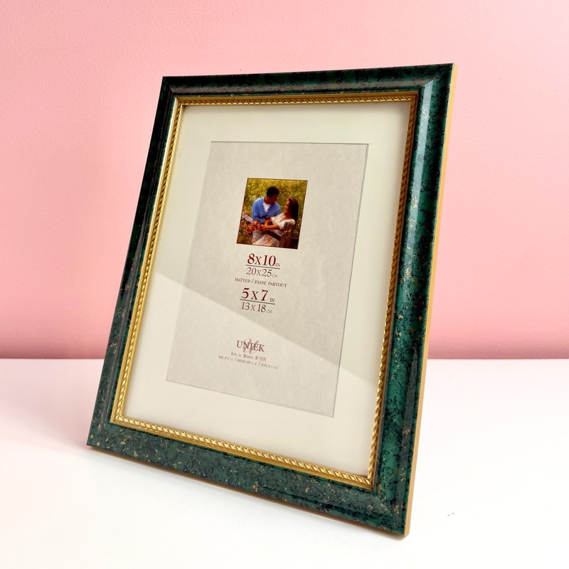 Vintage Faux Green Stone Frame with Matting for 8x10 or 5x7 Photo by Uniek gallery