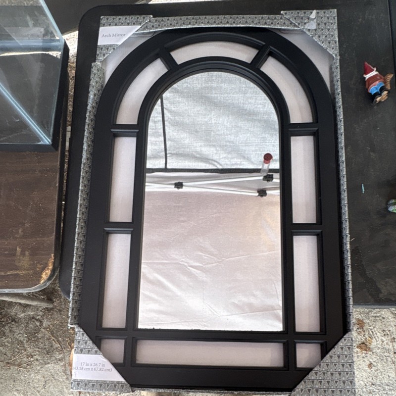 Old East Main Co. Arched Wall Mirror Matte Black Framed Plastic 17 x 26.7″