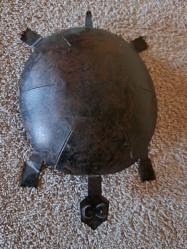 Metal Tin Turle Art Rustic Primitive Folk Art Brown Black Reptile Unique Rare 7″