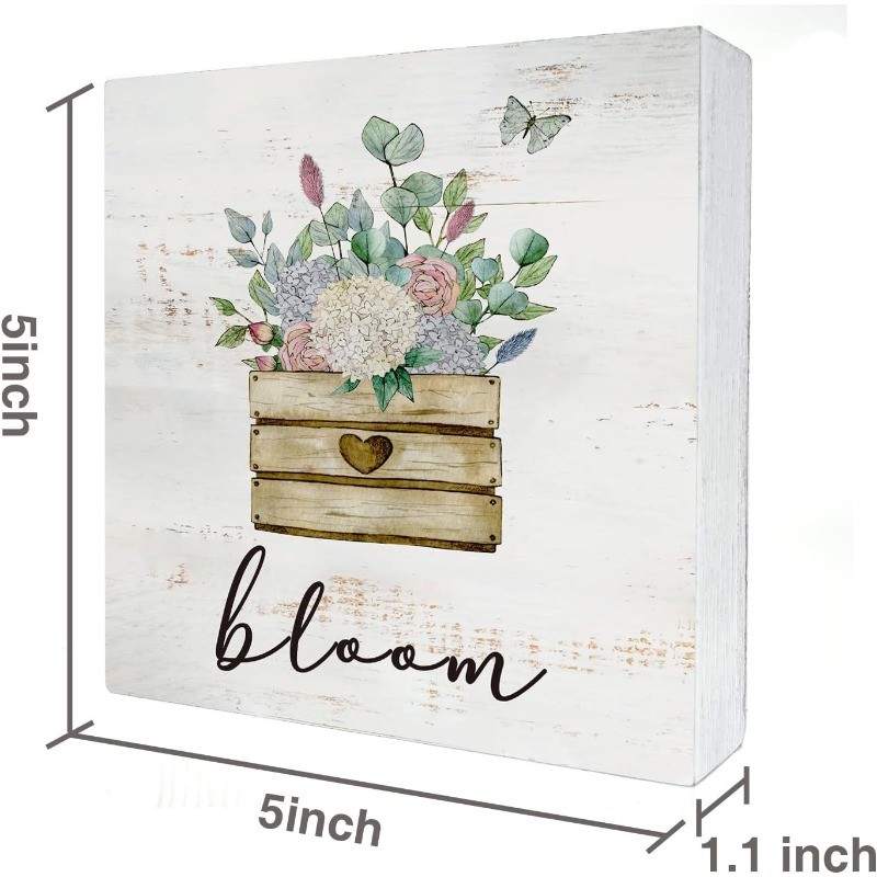 Beauty Bloom Floral Wooden Box Sign Rustic Flowers Wall Home Decor Plaque gallery