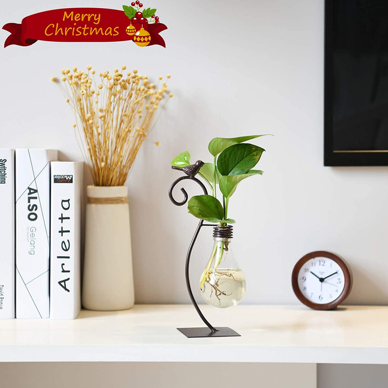 Desktop Glass Planter Hydroponics Vase,Planter Bulb Vase with Holder for Home De gallery