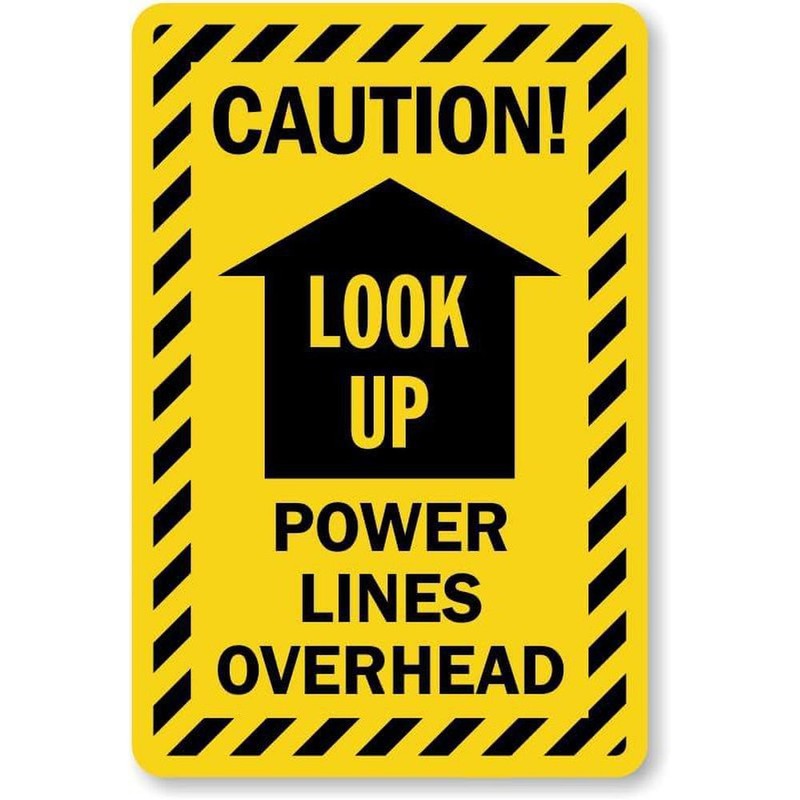 Electrical Safety Caution Metal Sign Look Up Overhead Power Lines Warning Decor