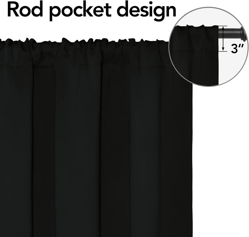 Rod Pocket Blackout Curtains for Bedroom, Room Darkening Window Curtains for gallery