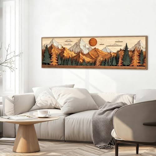 Floating Framed Abstractain Wall Art Farmhouse Boho Wall 48"L x 14"W Mount gallery