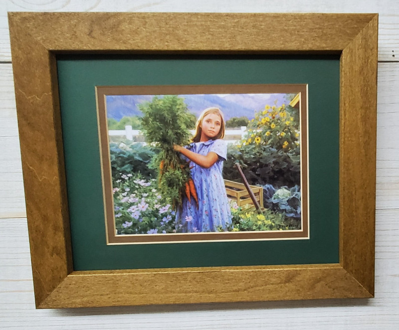 Robert Duncan girl carrots garden farm Stained wood 8×10 framed wall picture