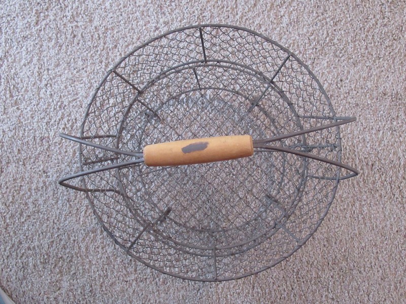 Vintage 2-Tier 20.5 in tall Zinc Chicken Wire Basket With Wooden Handle gallery