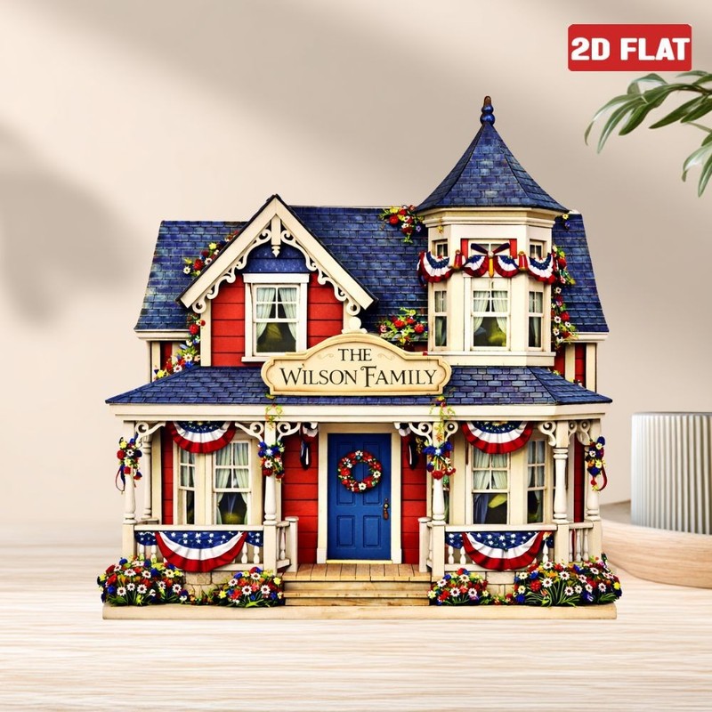 Personalized 250th Anniversary House Wooden Block 2D FLAT Patriotic Decor Home