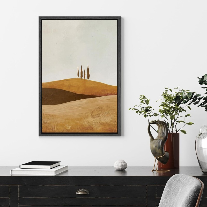 Wall26 Tuscan Hills Landscape Framed Wall Art Earth Tone Abstract Canvas Print