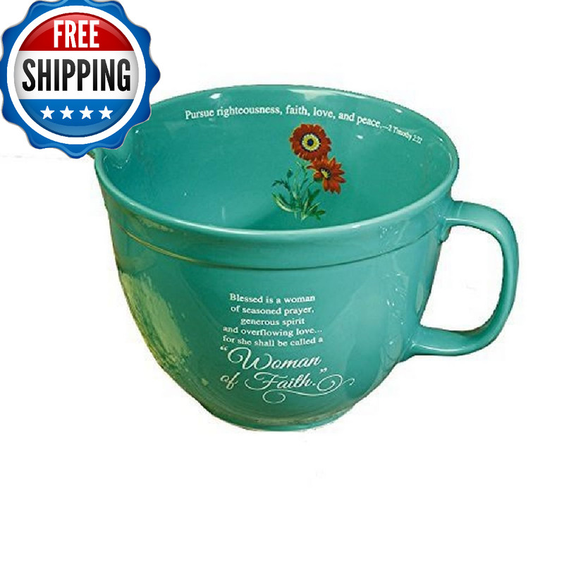 Abbey Gift Woman of Faith Ceramic Mixing Bowl w/Handle Spout Blue 8 Cup