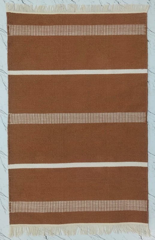 Polypropylene Terracotta Striped Rug with Fringe | Durable Indoor Area Rug gallery