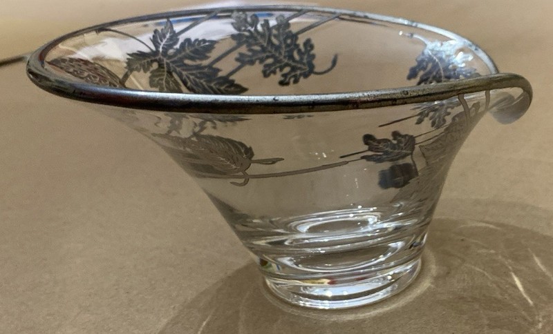 Vintage Silver Overlay Clear Glass Bowl Candy Dish Trinket Holder Fall Leaf gallery