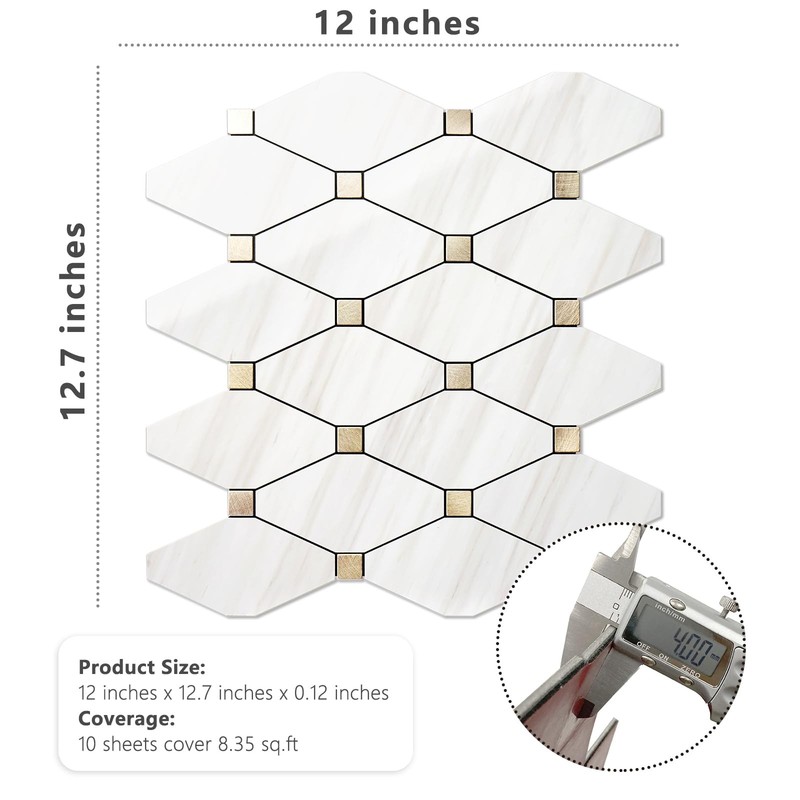 10 Sheets Peel and Stick Backsplash, Polished Dolomite PVC Mixed Metal Gold K... gallery
