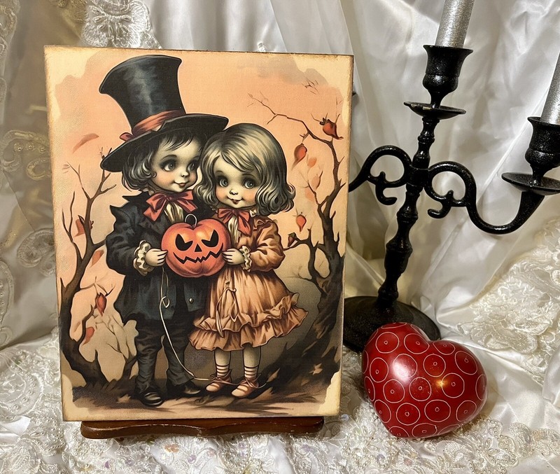 Spooky Sweethearts, Retro Halloween Handcrafted Plaque Sign #8