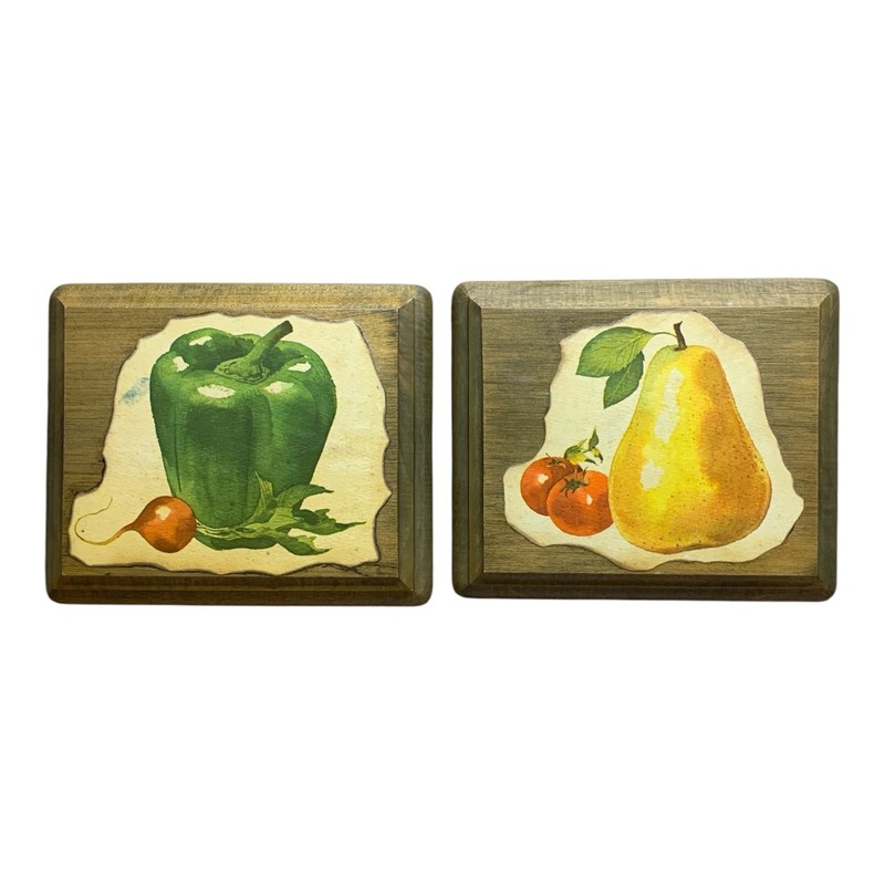 Vintage Wooden Fruit and Vegetable Wall Art Decopauged Farmhouse Kitchen Decor