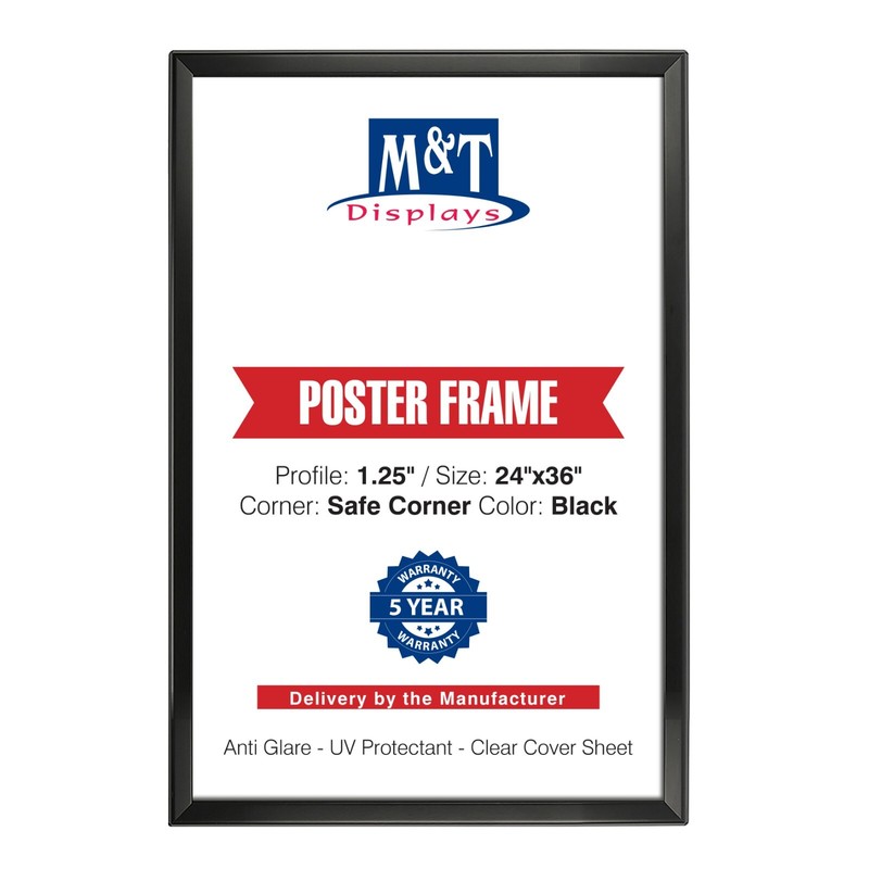 Snap Poster Safe Corner Aluminum Frame 20×30 or 22×28 Inch Size Option Black