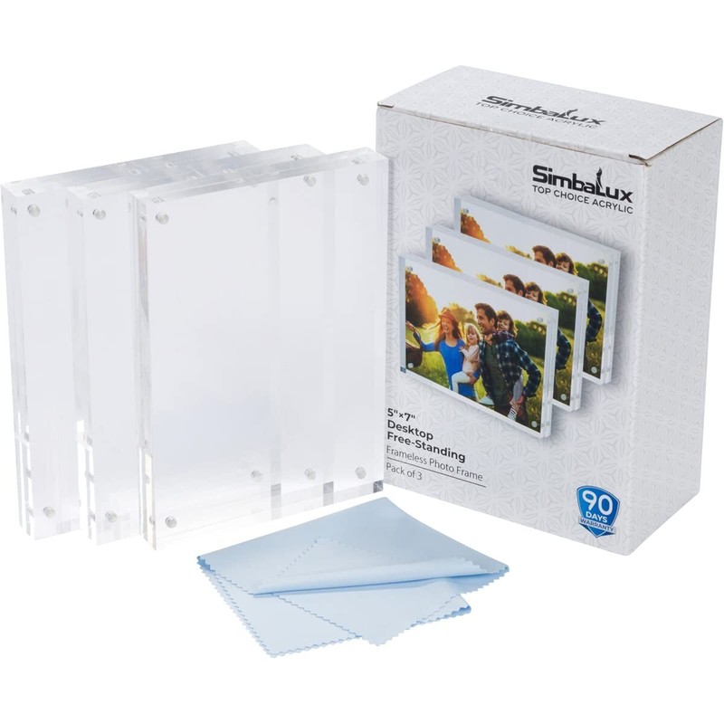 Magnetic Acrylic Picture Photo Frame 5x7 Inches 3 Pack Clear Glass Like Double gallery