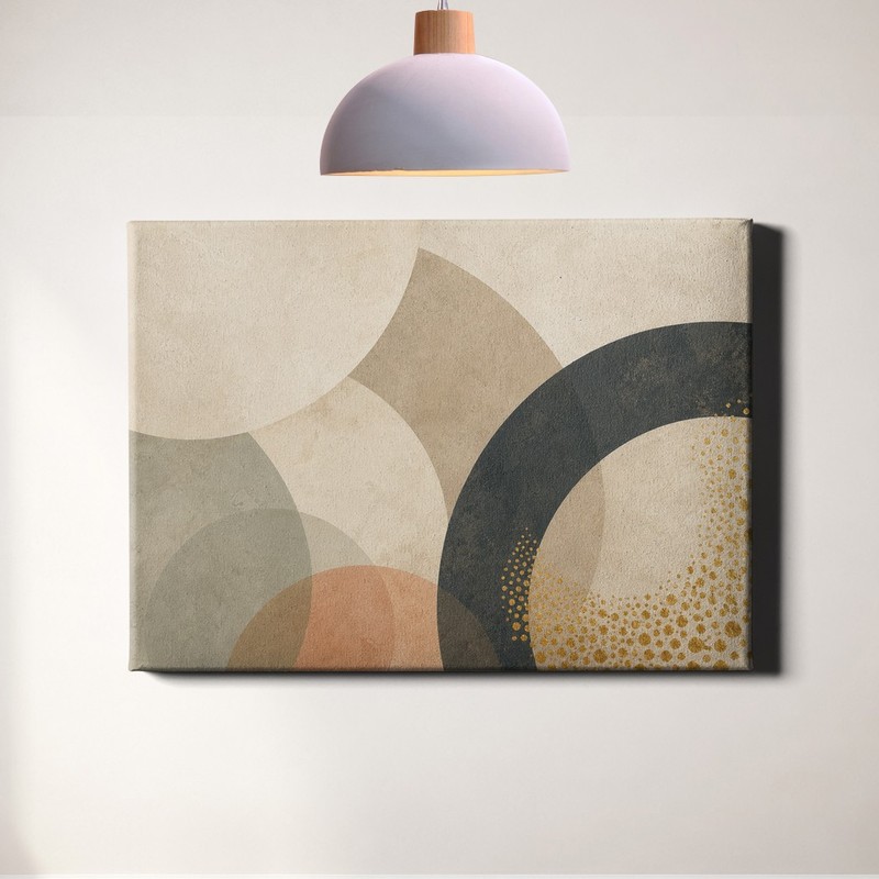 Geometric Circles Canvas Print Gold Dot Neutral Modern Abstract Decor