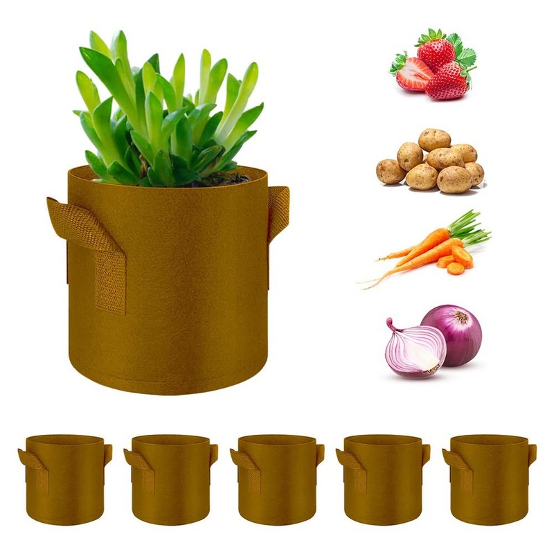 5-Pack 5 Gallon Grow Bags Heavy Duty Thickened Nonwoven Fabric Pots with Hand…