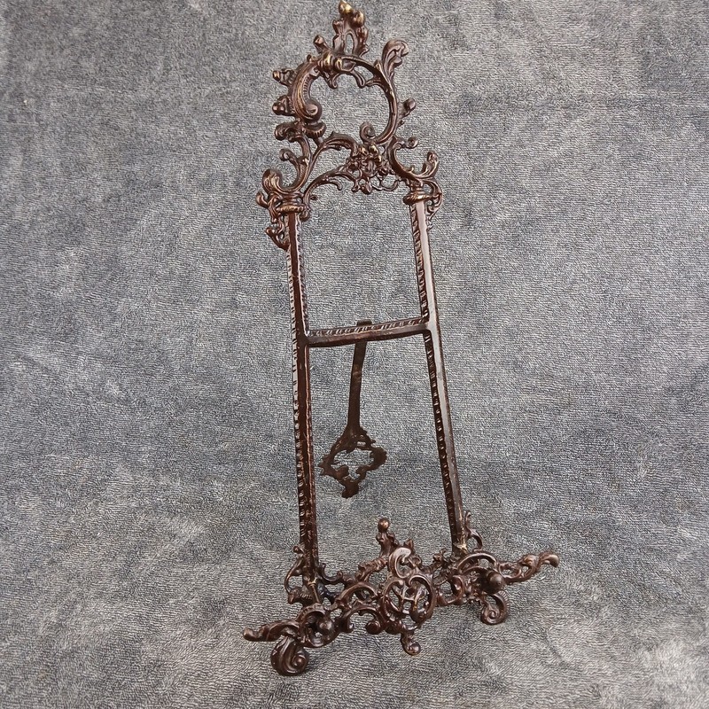 Vtg Bronze Brass Easel 20″ Ornate Tabletop Picture Holder Art Display READ