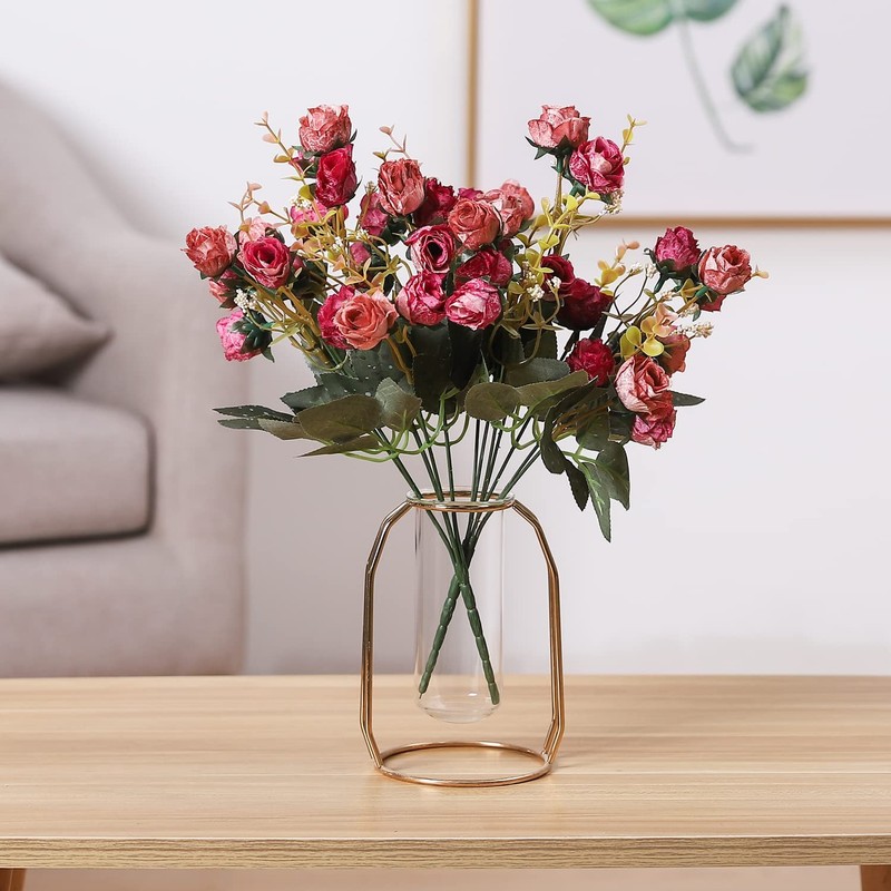 2 PCS Artificial Rose Red 21 Mini Heads Floral Bouquet Wedding Decor gallery