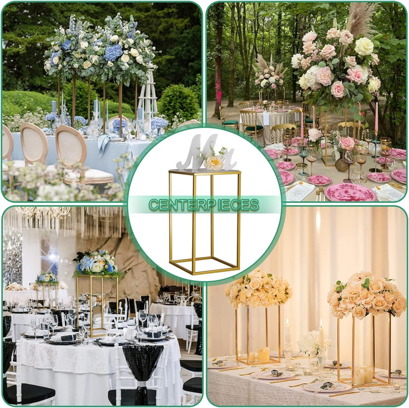 2 Pack 15.75 Inch Gold Wedding Flower Stand Metal Vase Column Stand Geometric Ce gallery