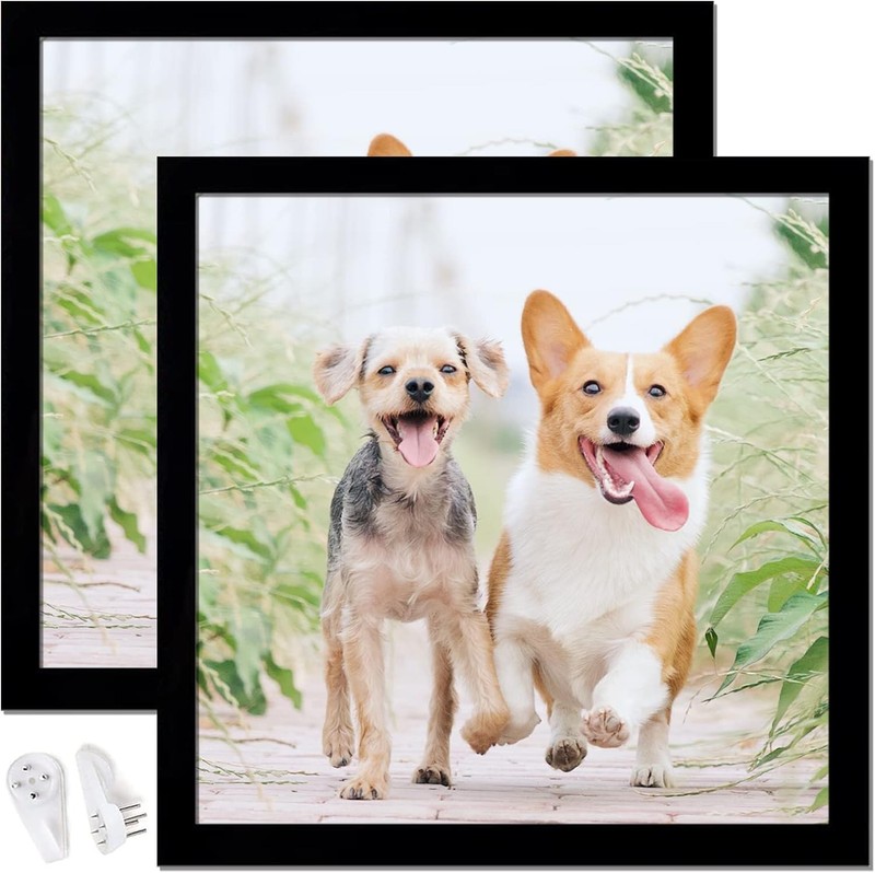 12X12 Picture Frame Set of 1 or 2 Black Square Photo Frames High Transparent Wal