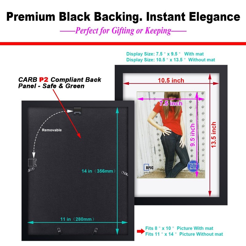 11x14 Picture Frame Solid Wood, Fits 8x10 with Mat or 11x14 Without Mat, Real... gallery