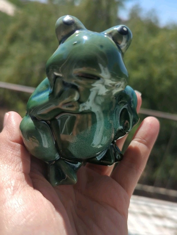 Thinking Frog Figurine Whimsical Approx. 3.5" Tall Cute Sitting Green Ceramic gallery