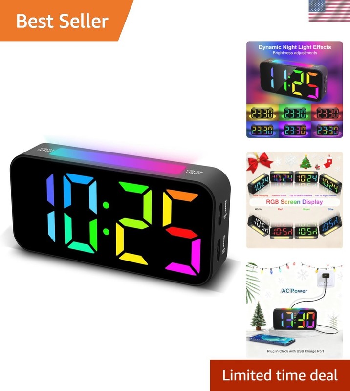 RGB Alarm Clock for Bedrooms Digital Large Display Heavy Sleepers Loud Alarm