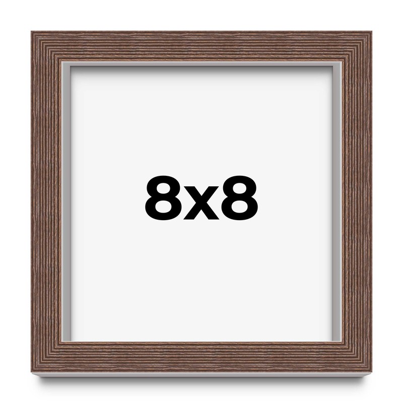 8×8 Shadow Box Frame Brown | 1.125 inches Deep Real Wood Rustic Shadowbox Displa