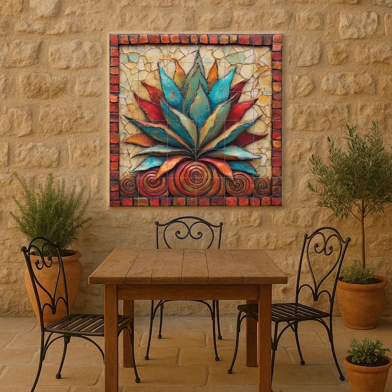 Mexican Agave Ceramic Tile Mural Colorful Succulent Southwest Wall Art Panel gallery