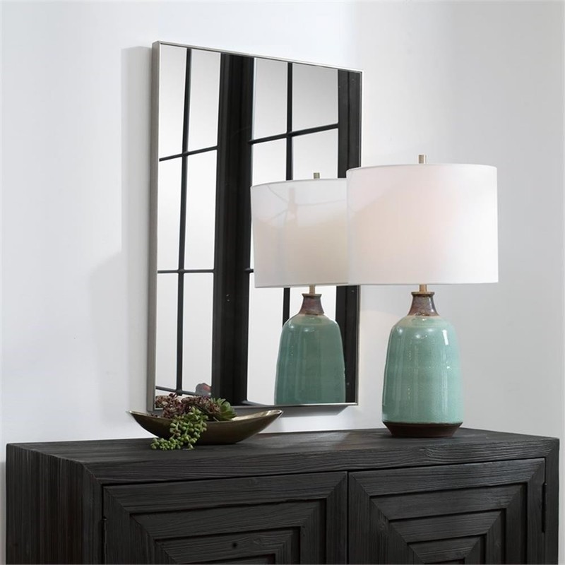 Bowery Hill Contemporary Polystyrene Plastic and MDF Mirror in Silver gallery