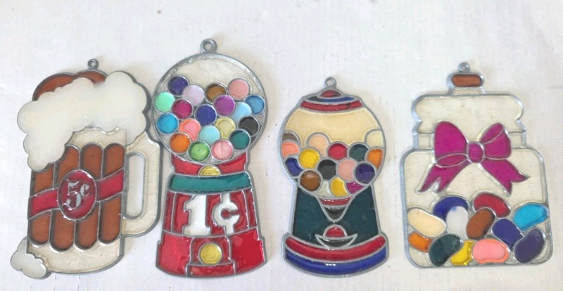 Vintage Sun Catchers Stained Glass Acrylic and Metal ( LOT OF 4)