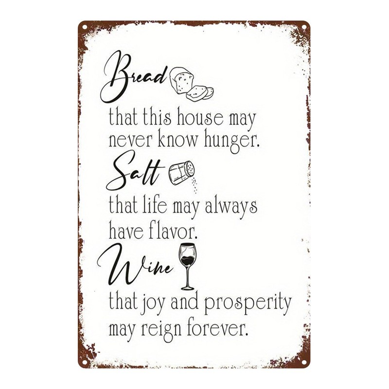 Vintage Bread Wine Salt Metal Wall Art Plaque 20.32x30.48 cm