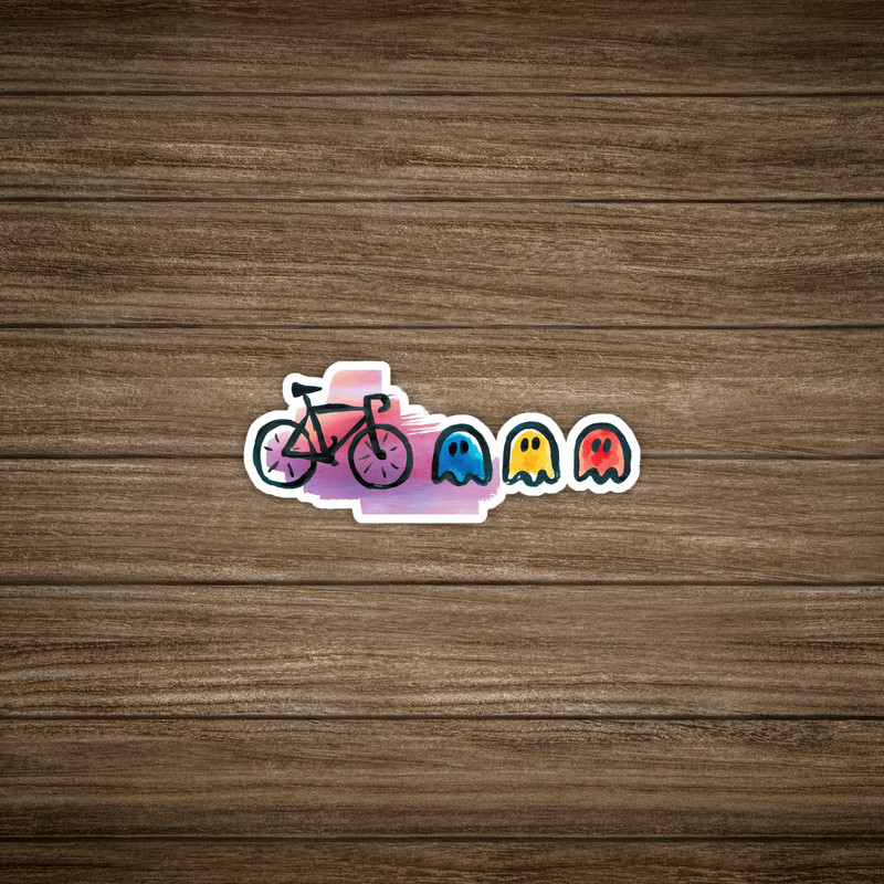 Colorful Pacman Bicycle Sticker – Retro Gaming Decal for Bikes and Cycling Enthu
