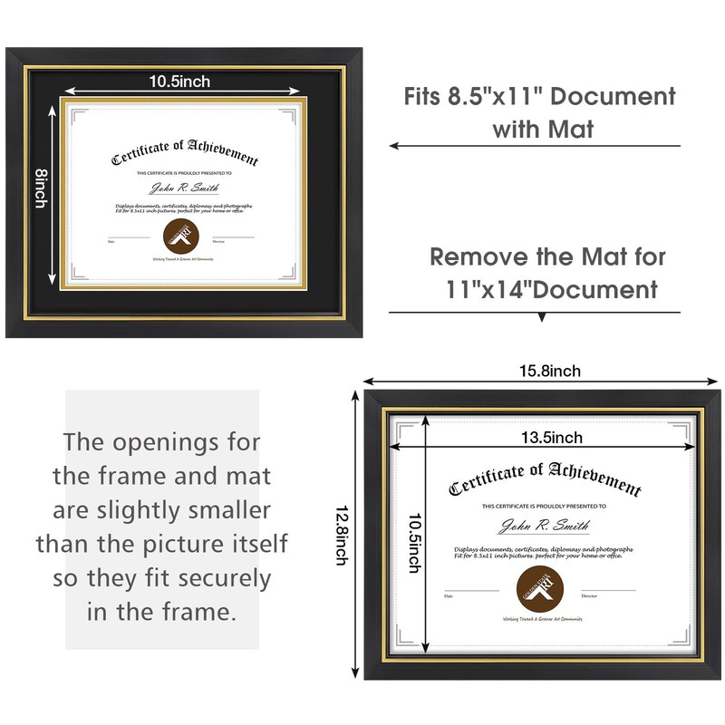 Elegant 11x14 Diploma Frame with Gold Trim for 8.5x11 Certificate Display gallery