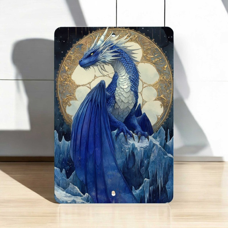 Blue Ice Dragon Metal Sign – Fantasy Wall Art with Moon, 8x12 Aluminum Decor gallery