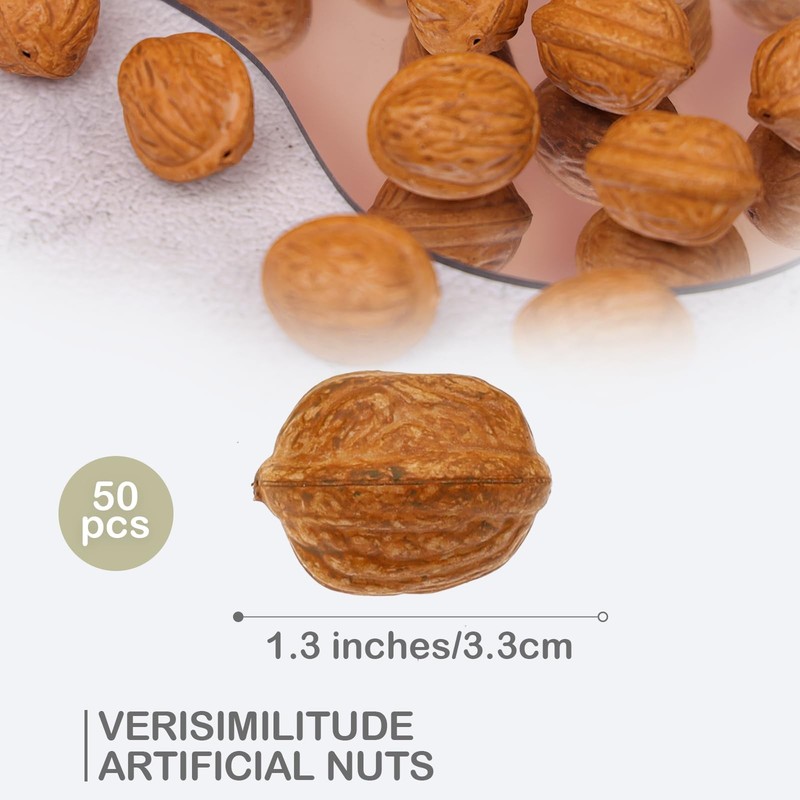 50pcs Artificial Walnut Decoration Fake Lifelike Nut Food Display Realistic F... gallery