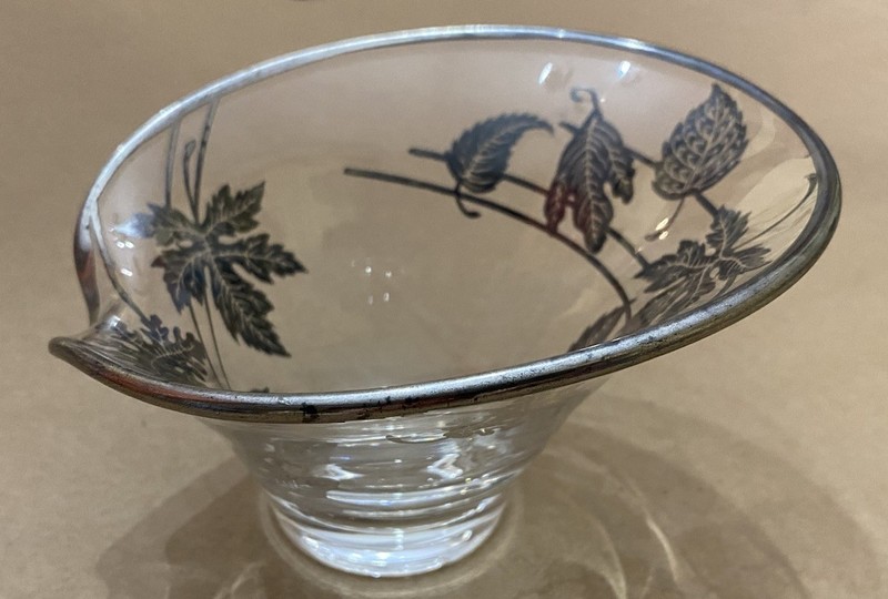 Vintage Silver Overlay Clear Glass Bowl Candy Dish Trinket Holder Fall Leaf gallery